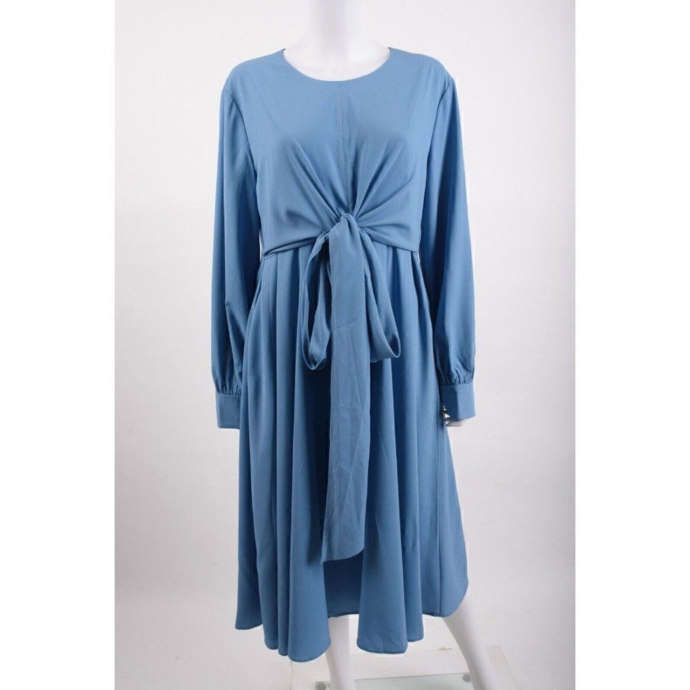 HugoâBoss Womens Dacawa Midi Dress Belted Long Sleeve Sz 10 IT 46 BlueâNWT
